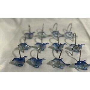 Dolphin Shower Curtain Hooks 12 hard Plastic Whimsical Metal Hook
